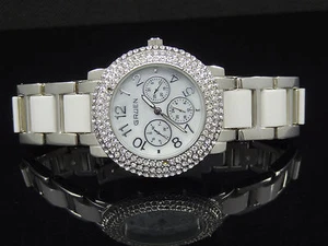Reloj Gruen GU0064 Cristal Embellecido Blanco Esfera MOP Tono Plateado y Banda Blanca - Imagen 1 de 7