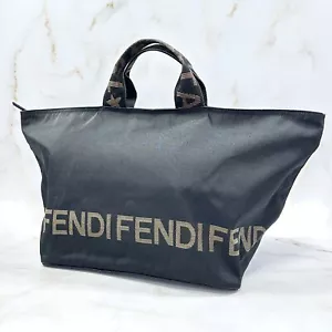 FENDI Handbag Black Nylon Logo Line Authentic - Picture 1 of 19
