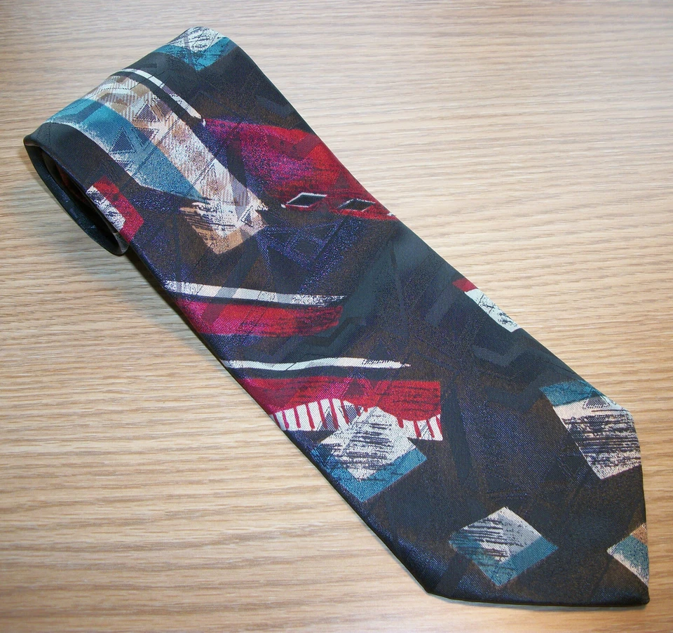 Corbata abstracta negra, roja y azul para hombre Steven Edwards 57" L x 3,5" W (D580) Foto 1 de 4