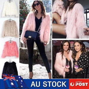 Women Ladies Shaggy Fluffy Faux Fur Coat Jacket Winter Warm Cardigan Outwear Top - Picture 1 of 13