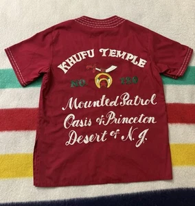 Vintage 50s 60s Red Khufu Temple Shriner Chainstitch Tunic Shirt Medium M NJ - Picture 1 of 15