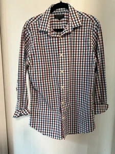 Camisa Banana Republic Para Hombre Granate Azul Marino Cuadros L/S Abotonada Talla Mediana Delgada - Imagen 1 de 6