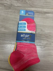 6 Pair All Pro By Gold Toe Women's Sport Quarter Socks AquaFX Sz 4-10 Multi Neon - Picture 1 of 2