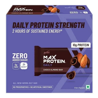 RiteBite Max Proteína Diaria Choco Almendra 10g, 5g Fibra Proteína Barras Paquete de 6 Foto 1 de 4
