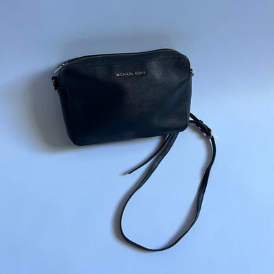 Michael Kors Black Leather Crossbody Camera Bag Gold Zip Small Shoulder Purse - Image 1 of 4