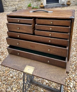 Vintage Engineers Tool Makers Box NESLEIN 8 Drawer Cabinet Chest Lock Key Wooden - Picture 1 of 22