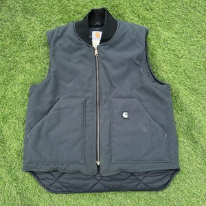 Vintage Carhartt Duck Canvas Vest Quilt Lined Made In USA V17 CHR Navy Blue L - Picture 1 of 10