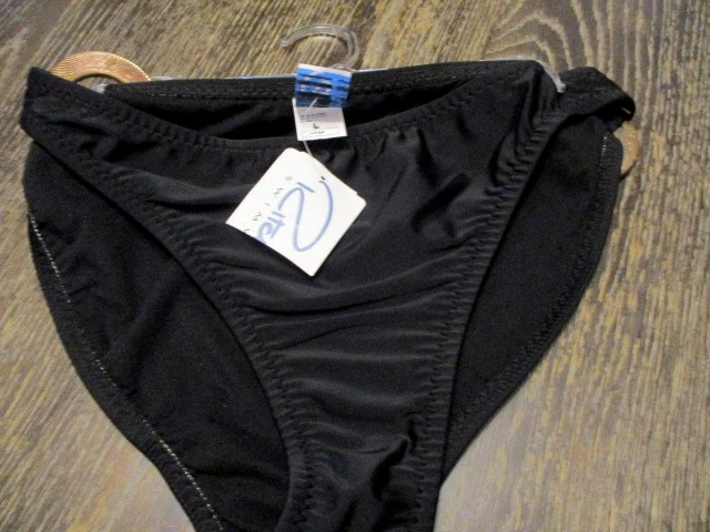 RITCHIE SWIMSUIT BOTTOMS BLACK WITH GOLD ACCENTS, SIZE L MADE IN USA, NWT - Image 1 of 4