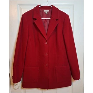 Nordstrom Red Cashmere Virgin Wool Blend Blazer Lined Jacket Office Size 12 - Picture 1 of 12