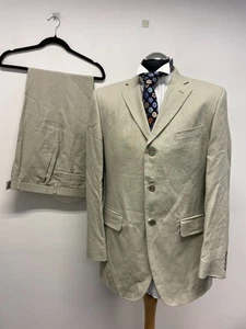 M&S COLLEZIONE 2PC SUIT PURE LINEN IN ALMOND 40R TRS W432 L31 EC (0605) - Picture 1 of 11