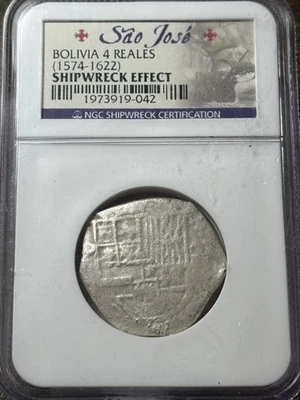 1574-1622 Bolivia 4R  Sao Jose Shipwreck 4 Reales Recovery NGC Certified - Image 1 of 3