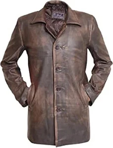 Giacca lunga uomo vintage biker moto pelle bovina marrone invecchiato - Foto 1 di 3