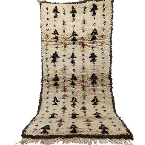 Handmade Vintage Moroccan Berber Wool Rug Red Black Geometric Fringe Carpet 6x2 - Picture 1 of 24