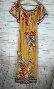 Flying Tomato Sz L Maxi Floral Boho Slit Off Shoulder Ruffled Orange Dress - Picture 1 of 9