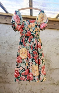 Vintage Girl's Party Dress Floral Net Skirt Sash Bow Age 8 years - Picture 1 of 8