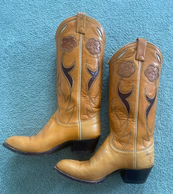 Ralph Lauren Western Women's 5 1/2 C Tan Leather Cowboy Boots with Inlay w/ box - Image 1 of 4