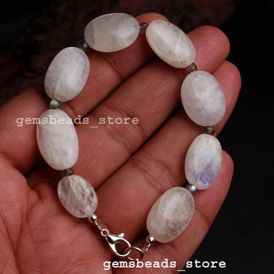 Bracciale ovale in argento sterling 925 con pietra di luna... - Immagine 1 di 4