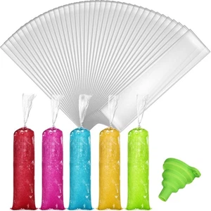 400 Pcs Plastic Ice Lolly Bags Disposable Freeze Juice Lolly Pouch with Funnel - Picture 1 of 7