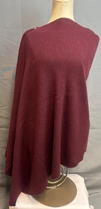 Poncho Eileen Fisher M/L Borgoña Lana Merino Chal Cortina Asimétrico - Imagen 1 de 3