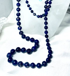 VINTAGE LONG NATURAL LAPIS LAZULI NECKLACE - GRADUATED BEADS - 35 INCH - Picture 1 of 6