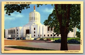 Postcard Salem OR c1940 State Capitol Capitol Boulevard North Old Cars Linen - Picture 1 of 2