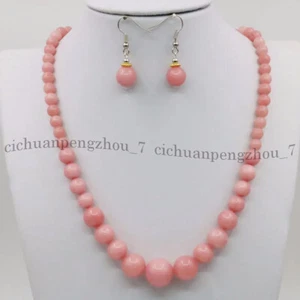 Natural Pink Rhodochrosite 6-14mm Round Gems Beads Necklace Earrings Jewelry Set - Picture 1 of 6