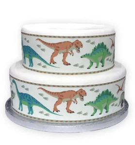 A4 Edible Decor Icing Sheet CUTE Dinosaur Ribbon Border - For larger cakes - Picture 1 of 2