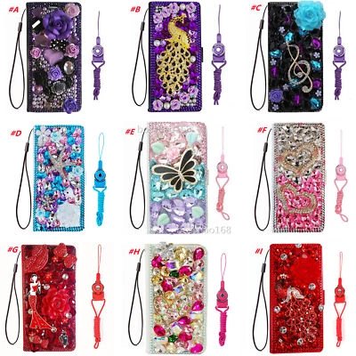 HFICY Bling Handy Tasche Schutzhülle Book Case Flip Cover Wallet Etui Hülle PU Leder 5