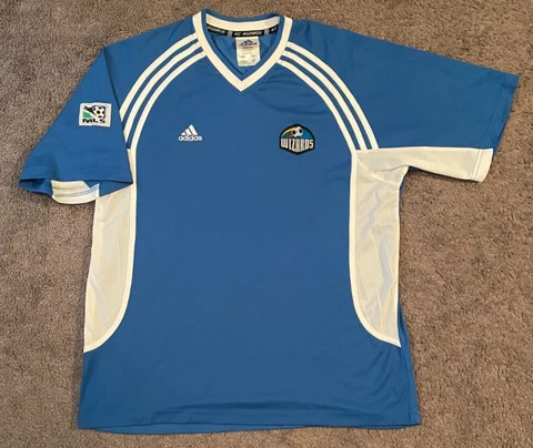 Men's Vintage Y2k 2000's Adidas MLS Kansas City Wizards Blue Soccer Jersey Large Cover