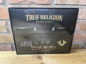 CALZINI JEANS MARCA VERA RELIGIONE CONFEZIONE 3 equipaggi logo con scatola regalo taglia 10-13 NUOVI - Foto 1 di 5