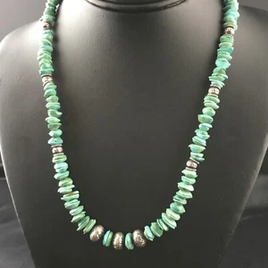 Mens Blue Green Turquoise Navajo Sterling Silver Necklace 19" 10131 - Picture 1 of 12