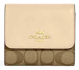 Coach kleine dreifach faltbare Geldbörse Signatur Canvas CE930 Khaki & Elfenbein🎀NEU🎁neu mit Etikett ❤️Neu in Verpackung - Bild 1 von 8