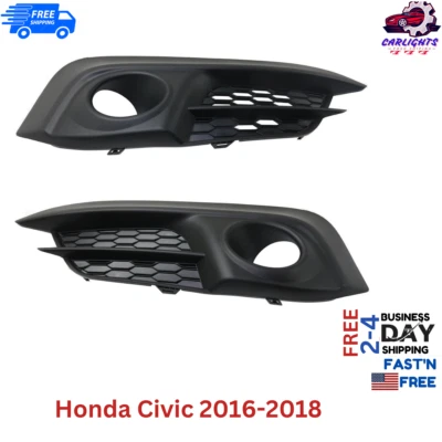 Fits Honda Civic Fog Light Trim For 2016-2018 Front Left & Right Side Set 2pc - Imagem 1 de 4