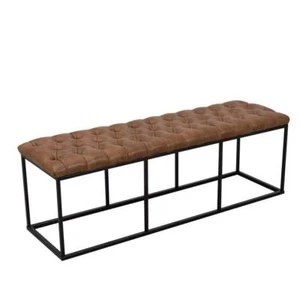 Homepop Bench/Ottoman 17.2" x 52.2" x 15.7" w/ Button Tufting Faux Leather Brown - Picture 1 of 9