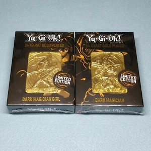 Yu-Gi-Oh Dark Magician + Dark Magician Girl 24K Gold Karat Plated Metal Card - Picture 1 of 2