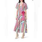 Color Me Courtney Taira rainbow Stripe Wrap Dress Midi V Neck Flutter Sleeve Sm