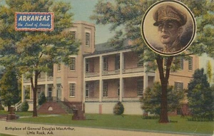 Postal Correo Gratuito Little Rock RPC General McArthur Lugar de Nacimiento Lino 1944 RMS - Imagen 1 de 2
