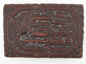 VINTAGE TEA TOBACCO ROSEWOOD CINNIBAR FINISH QING DYNASTY BOX 6x4" OR6 - Picture 1 of 10