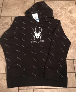 Neu mit Etikett Jungen Größe XL Spyder Hoodie schwarz/weiß Allover-Logo - Bild 1 von 1