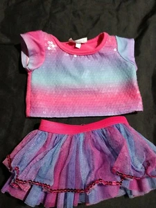 Build A Bear Matching Pink/Blue/Purple Sequin Trim Ruffle Tutu Skirt & Top 1 - Picture 1 of 5