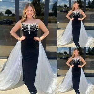 Mermaid Velvet Evening Dress Gothic Detachable Train Evening Formal Party Gowns - Picture 1 of 9