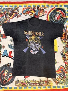 Vintage 80s 3D emblem Born to kill skull guns Harley biker t shirt large - Picture 1 of 8