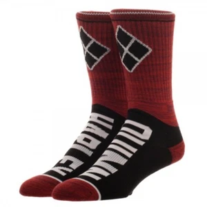 Harley Quinn Vertical Text Men's Crew Socks Red Black DC Comics Suicide Squad - Picture 1 of 7