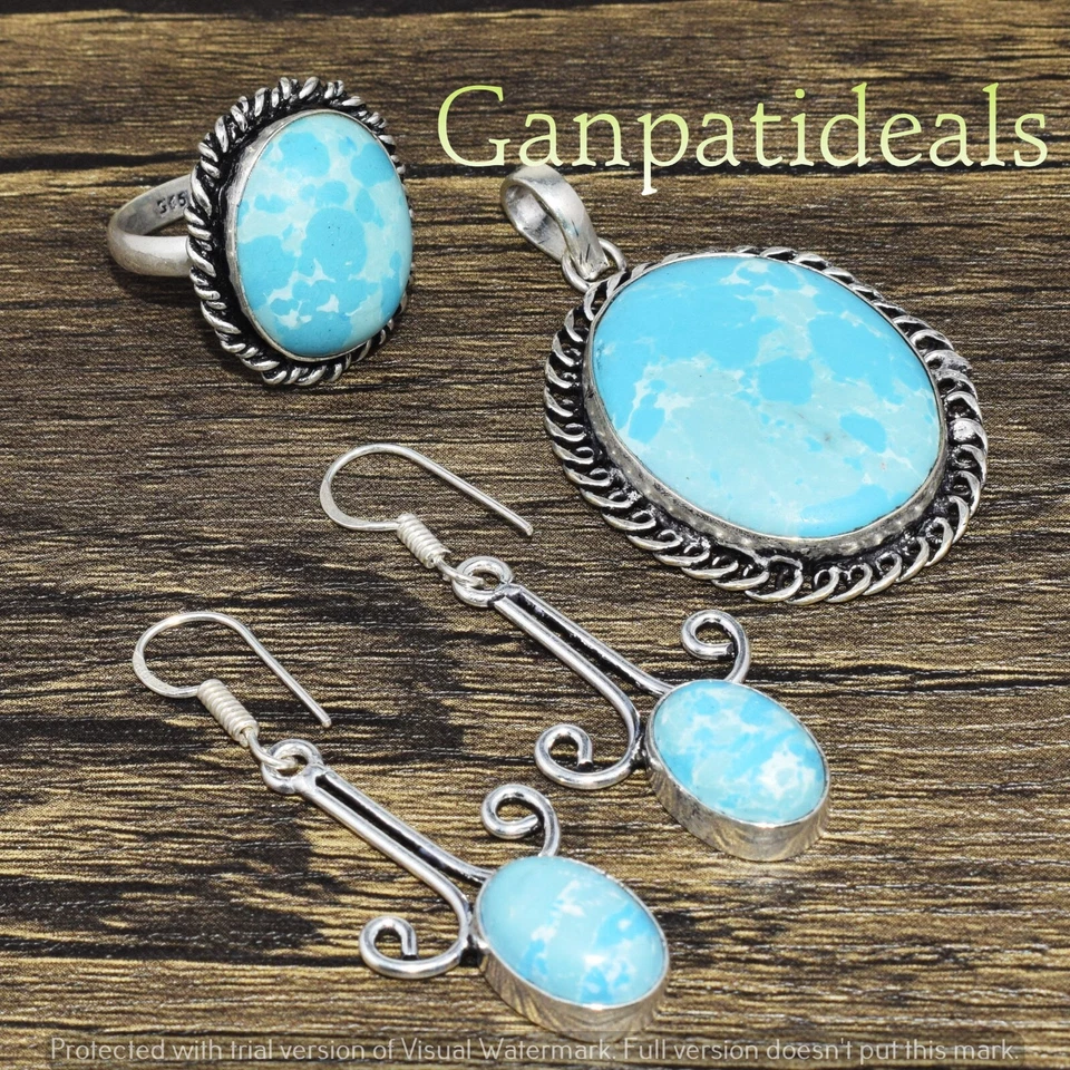 Juego combinado de 3 piezas enchapado en plata 925 Larimar Mix Shape lote al por mayor joyas  Foto 1 de 3