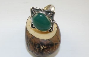 925 Damen Sterling Silber Ring mit ovalem grünen ONYX Stein Größe 9,25 - Bild 1 von 6