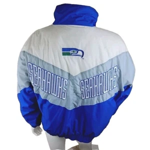 Vintage Seattle Seahawks Jacket Quilted Puffer Mens XL Colorblock Zip NFL Logo 7 - Picture 1 of 20