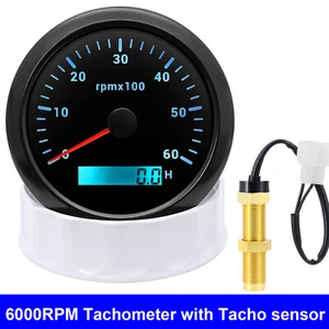 85MM Diesel Engine Boat Tachometer 0-6000RPM Tacho Gauge With 16mm RPM Sensor - Picture 1 of 14
