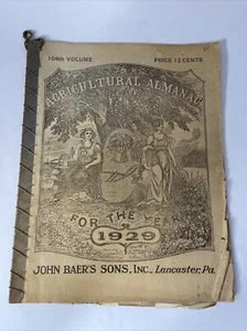 Vintage 1929 John Baers Sons Agricultural Almanac Lancaster Penn Farmers Almanac - Bild 1 von 6