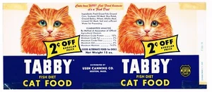 ORIGINAL VINTAGE CAN LABEL DOG CAT PET FOOD 1958 TABBY GOLDEN KITTEN BOSTON - Picture 1 of 1