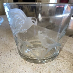 Robin Cardinal BIRDS ART J James Etched Clear Glass ICE BUCKET Bird PARTY BOWL - Picture 1 of 6
